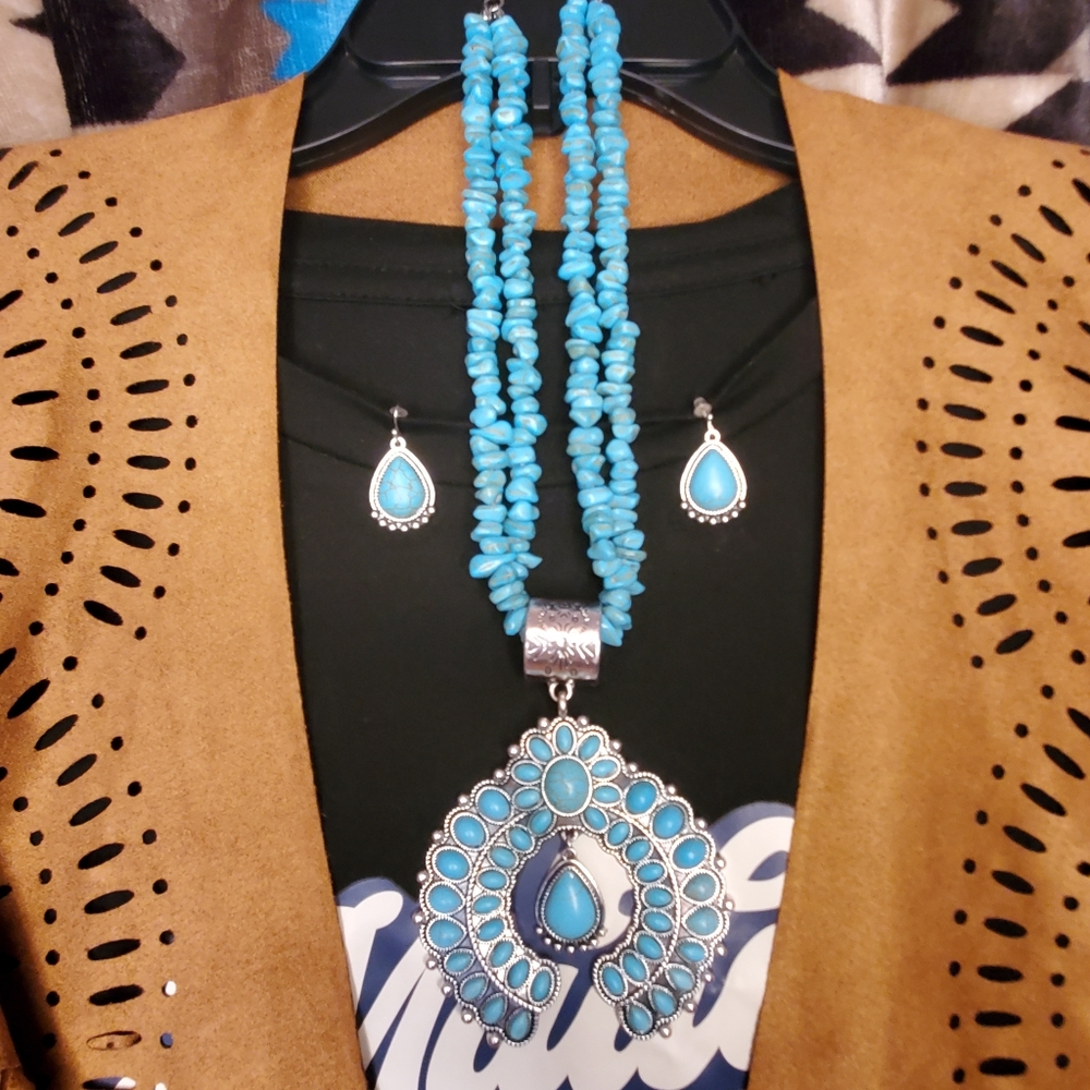 Silver and Turquoise Style Western Jewelry Set - 3 pieces
